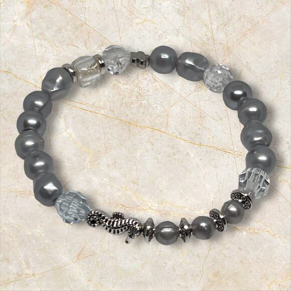 Coastal Chic Classic Beachy Silver Stretch Beaded Bracelet Set Eclectic Design - Picture 6 of 6